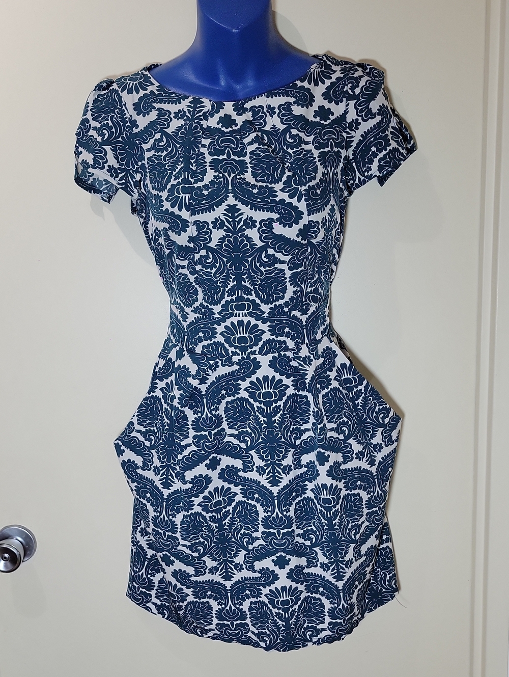 Teal and White Damask Dress